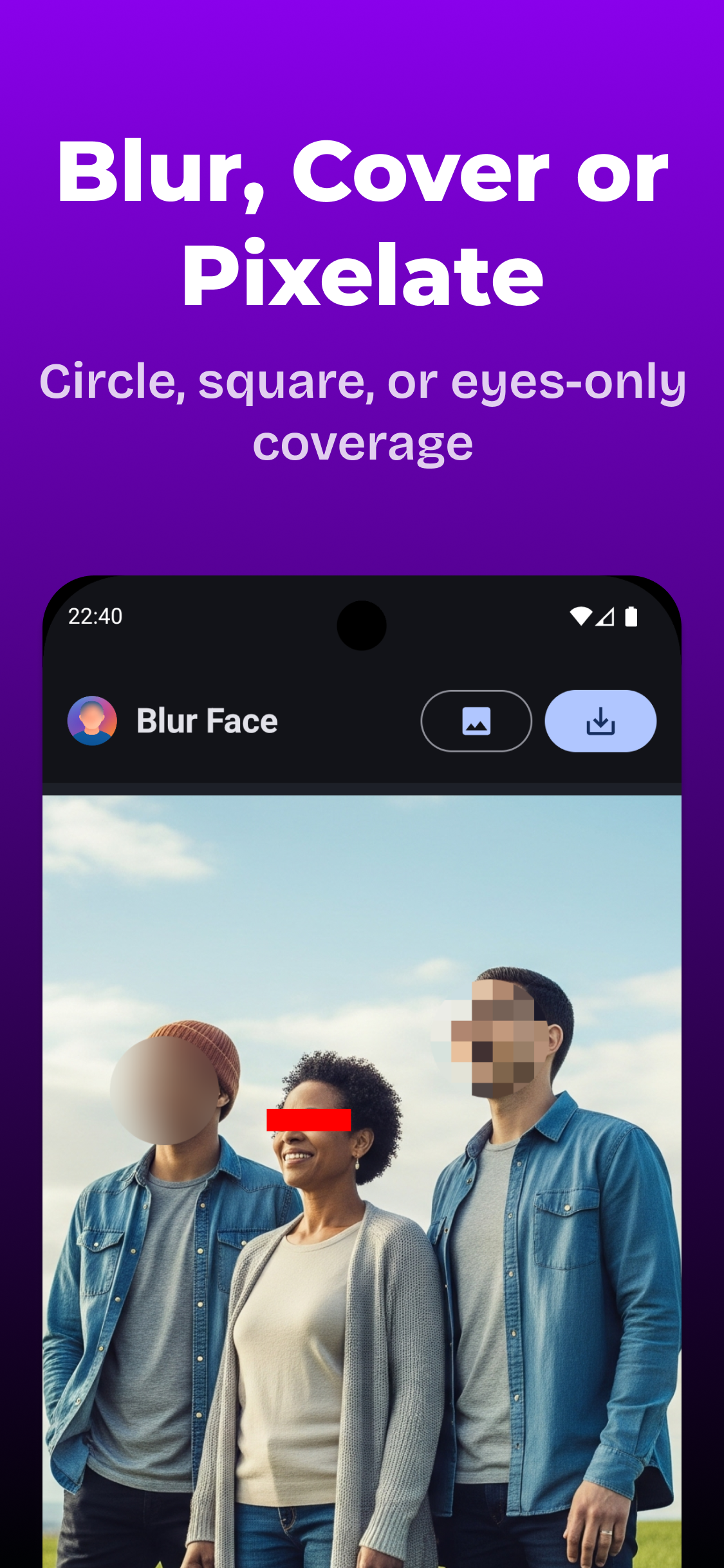 Blur Face pixelate and cover face options