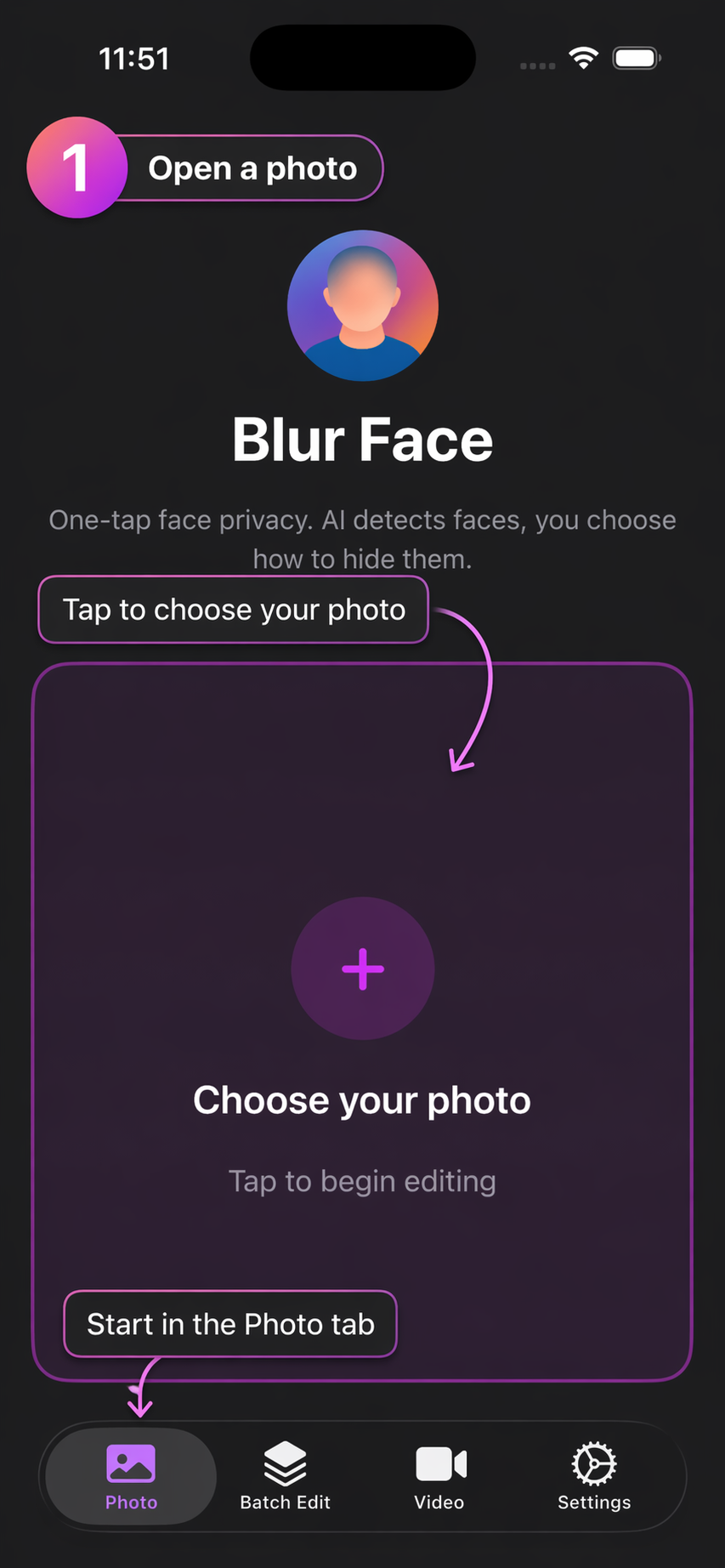 Blur Face home screen