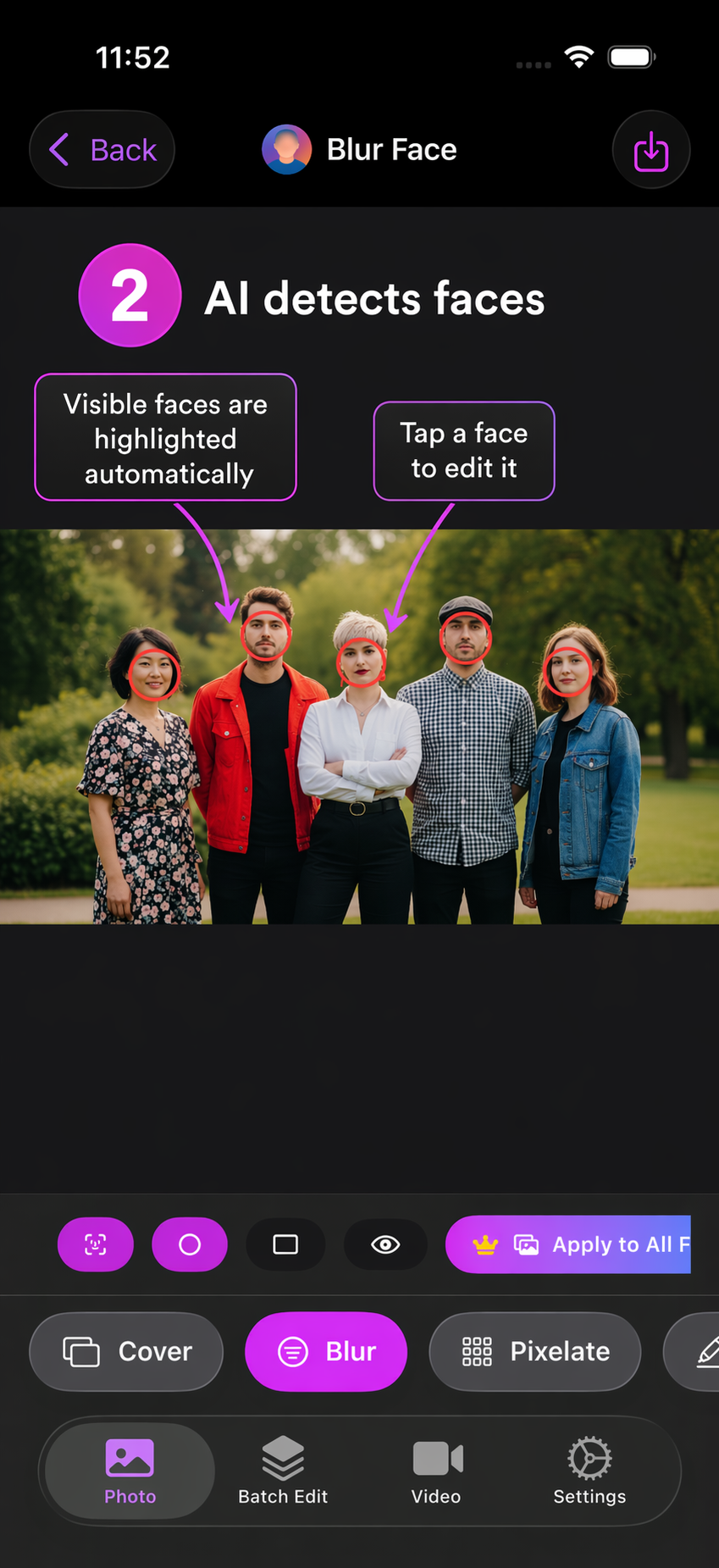 Detected faces in a photo