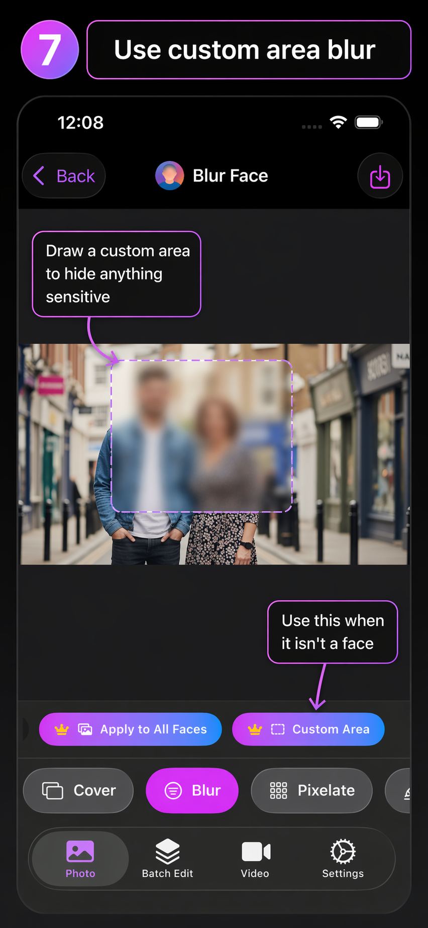 Custom area blur example